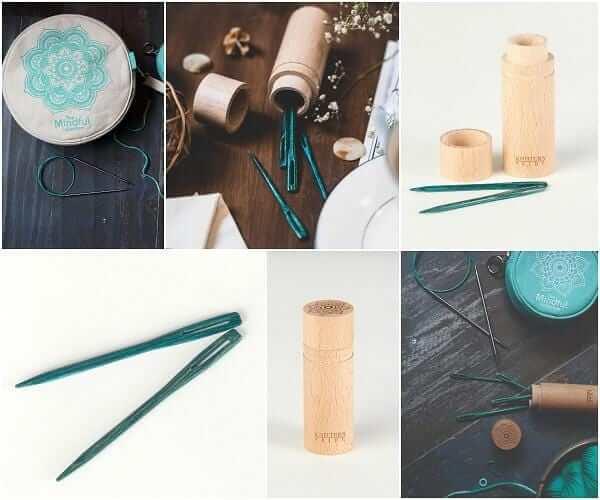 Knitter's Pride 'The Mindful Collection' Teal Wooden Darning Needles in Beech Wood Container 🐦 - Image 2