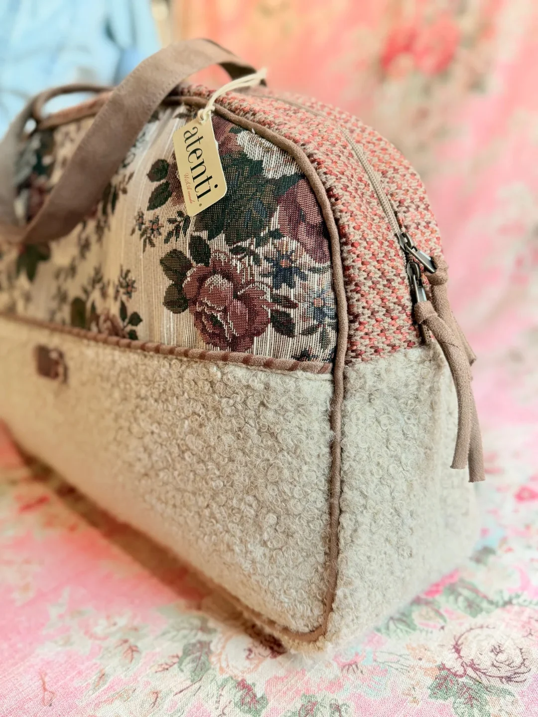Limited Edition Vintage Rose Tapestry/Sherpa Overnighter - Image 3