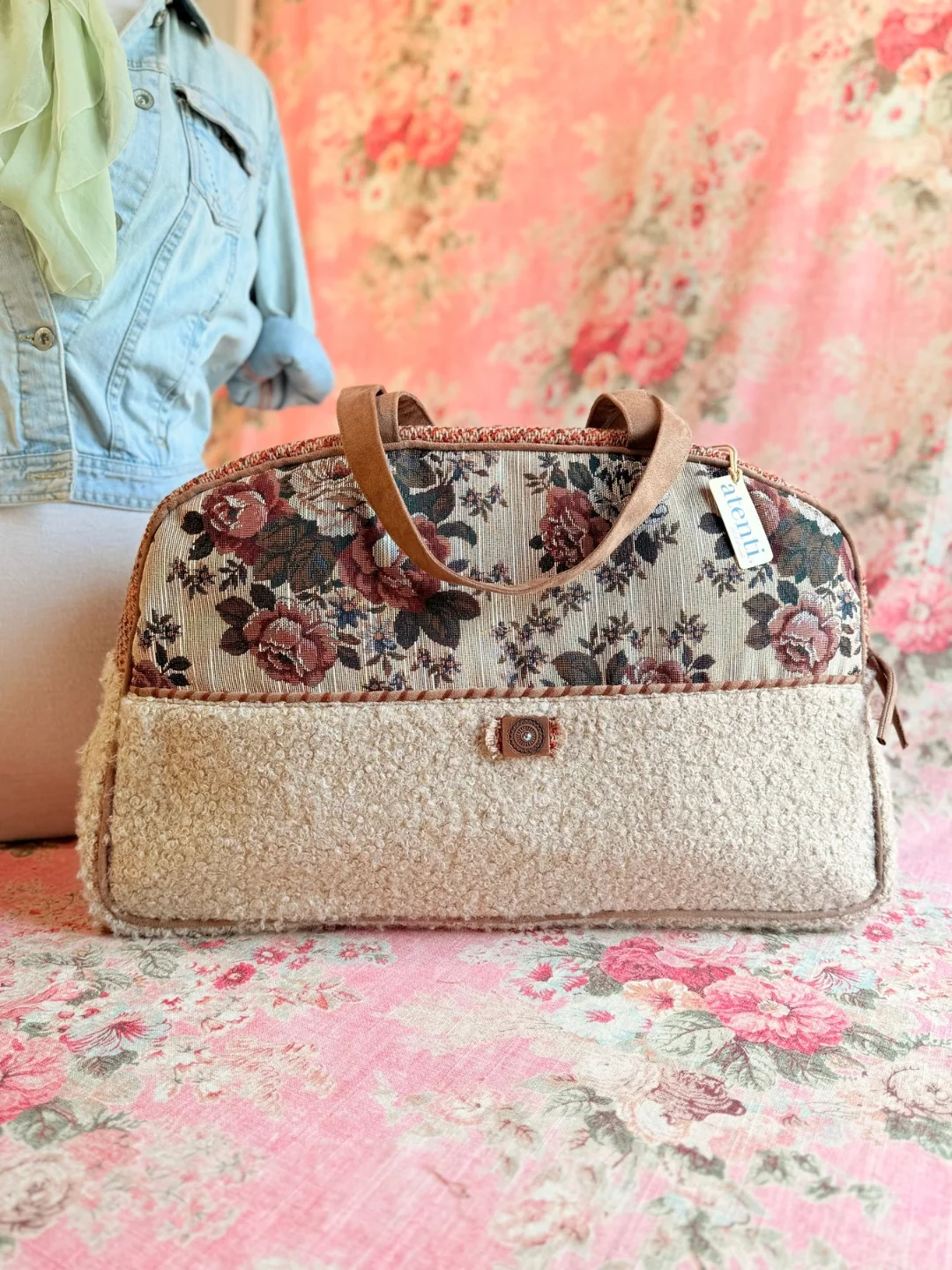 Limited Edition Vintage Rose Tapestry/Sherpa Overnighter - Image 5
